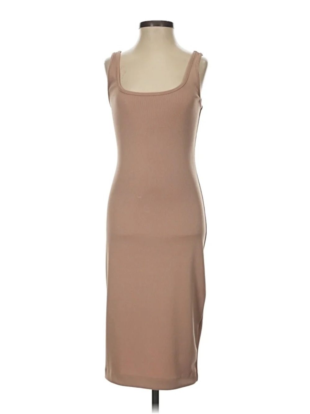 Sleeveless Ribbed Midi Tank Dress in Nude